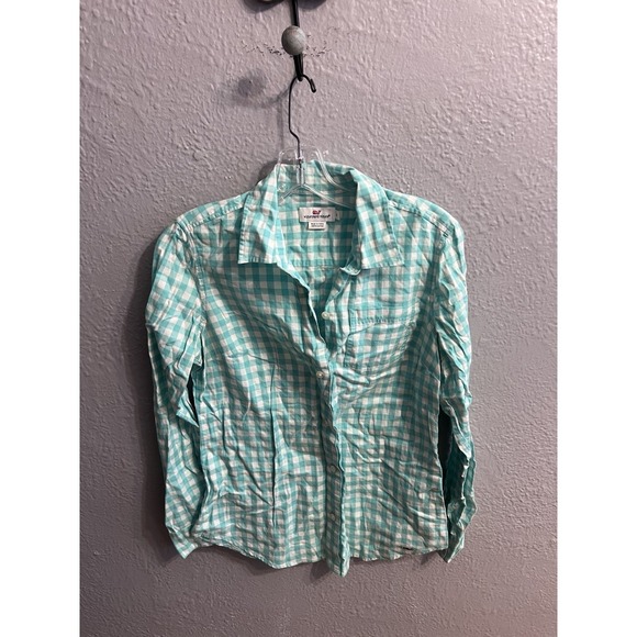 Vineyard Vines Tops - Vineyard Vines Women's Button Up  Shirt Size 4 Teal & White Plaid